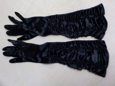 Vintage Silk-Look Black Ruched Opera Elbow Length Ladies Dress Gloves