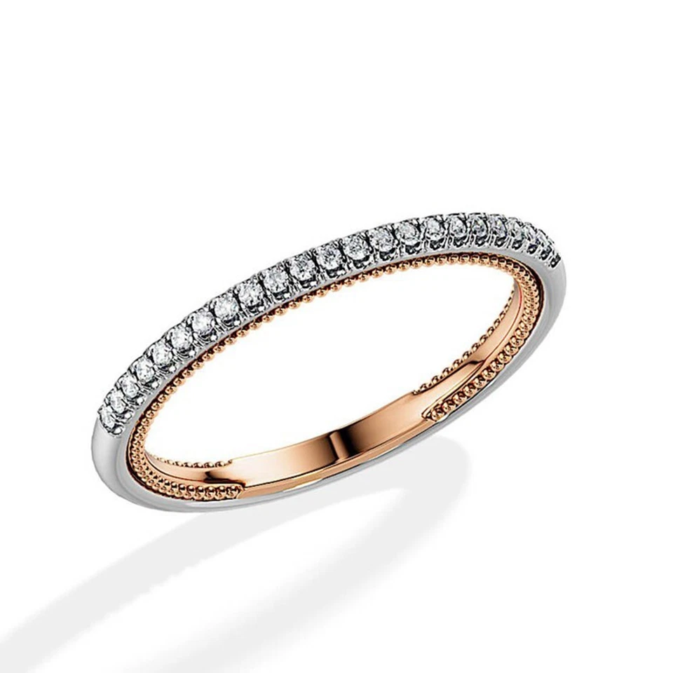 0.20 CT Round Cut Certified Lab Grown Diamond Wedding Band 18K Multi Tone Gold - Image 3 of 4