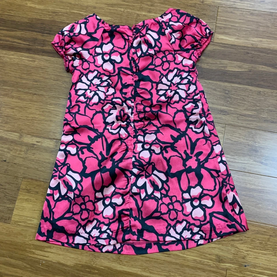 DKNY девочек розовый цветочный печать коротким рукавом платье размер 3T атласный Summer яркий - Изображение 4 из 4