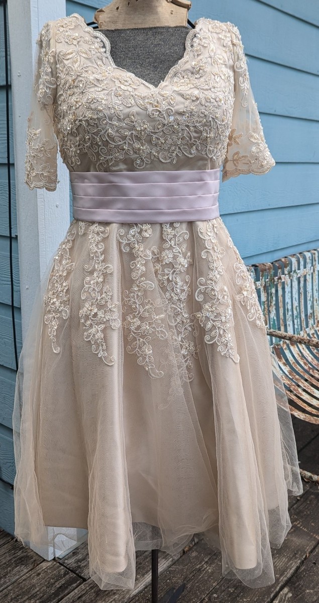 jj's bridesmaid dresses House NWT Wedding Or Dress Sz 8 Champagne Pink Lace Sequins line Pleated Bridesmaid Dress