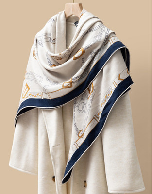 70% Cashmere 30% Silk Horsebit Print Neckerchief Shawl Scarf Bandana 53'' Wrap