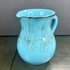 Teal Blue Pottery Made In  Italy Terracotta Glazed Jug Pitcher Vase Approx 6.5”