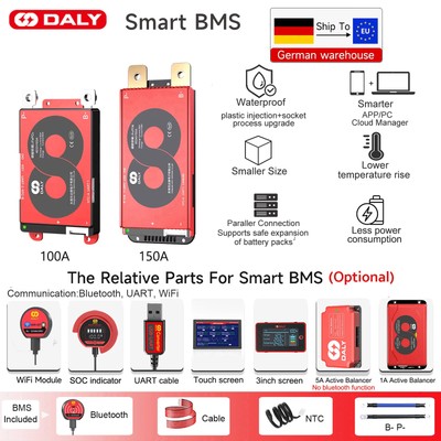 Daly Smart BMS 4S 12V/8S 24V/16S 48V 100A-150A LiFePo4 Akku BMS+Bluetooth Module