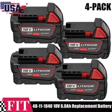 4-PACK 18V 6.0AH For Milwaukee for M18 18V Extended Capacity Battery 48-11-1840