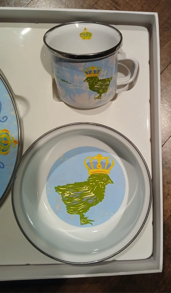 Goden Rabbit 3 piezas Juego de cena esmaltado para niños. Baby Chick.  Por Laura Fair. Nuevo Foto 4 de 4