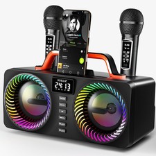Karaoke Machine for Adults  Kids, Portable 80W Bluetooth Speaker - 2 Wireles...