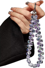 Beaded Phone Wrist Strap, Purple Cellphone Lanyard Chain, Sparkling Wristlet B
