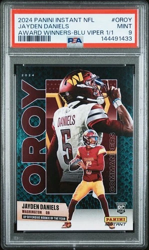 2024 Panini Instant Jayden Daniels OROY Rookie Of The Year Blue Viper 1/1 PSA 9