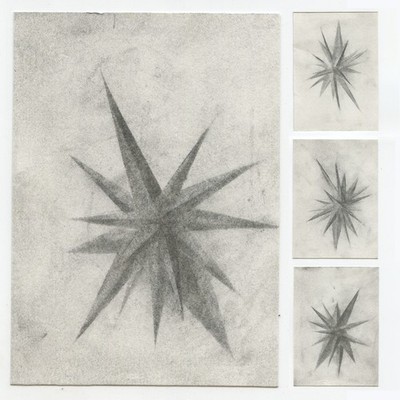 Tim Olly Set of 4 : Charcoal Crystals 1 - original ACEO art card star drawings