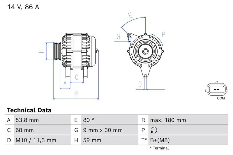 Alternatore con puleggia multipla 0 986 086 980 BOSCH per RENAULT TWINGO II