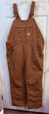 Carhartt Duck Canvas Bib Double Knee Overalls Mens 34x32 Brown Insulated BRN