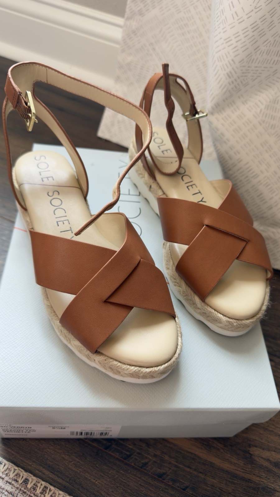 SAOLA NUOVO sandalo donna taglia 6 1 2 suola society spiaggia marrone cinturino alla caviglia