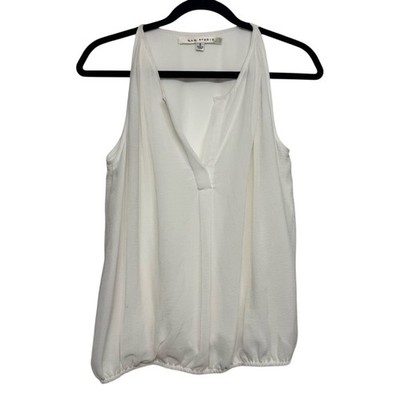 Max Studio White Sleeveless V-Neck Blouse Womens Small Minimalist Chic Workwear