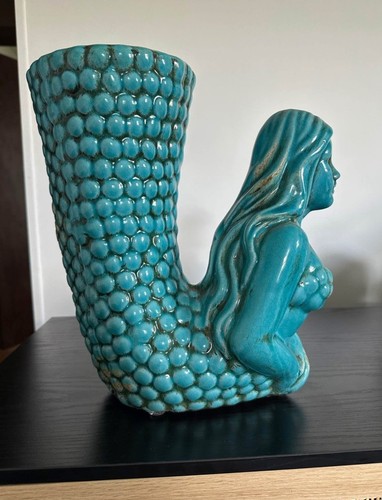 Große Keramik verwitterte Meerjungfrau Türkis Übertopf Skulptur Vase Ozean mythisch - Bild 3 von 7