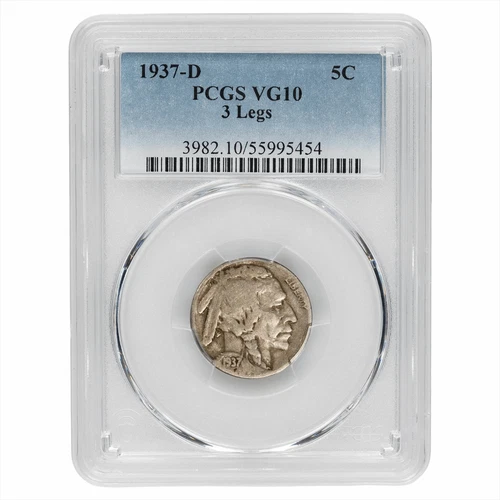 1937D 3 Legs Buffalo Nickel 5C PCGS VG 10