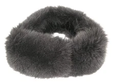 Surell Women's Norway Genuine Fox Fur Collar Neck warmer/Headband Blackish Grey