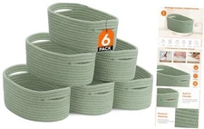  6 Pack Woven Baskets for Storage, Cotton Rope Baskets Cube Storage Bins, Green