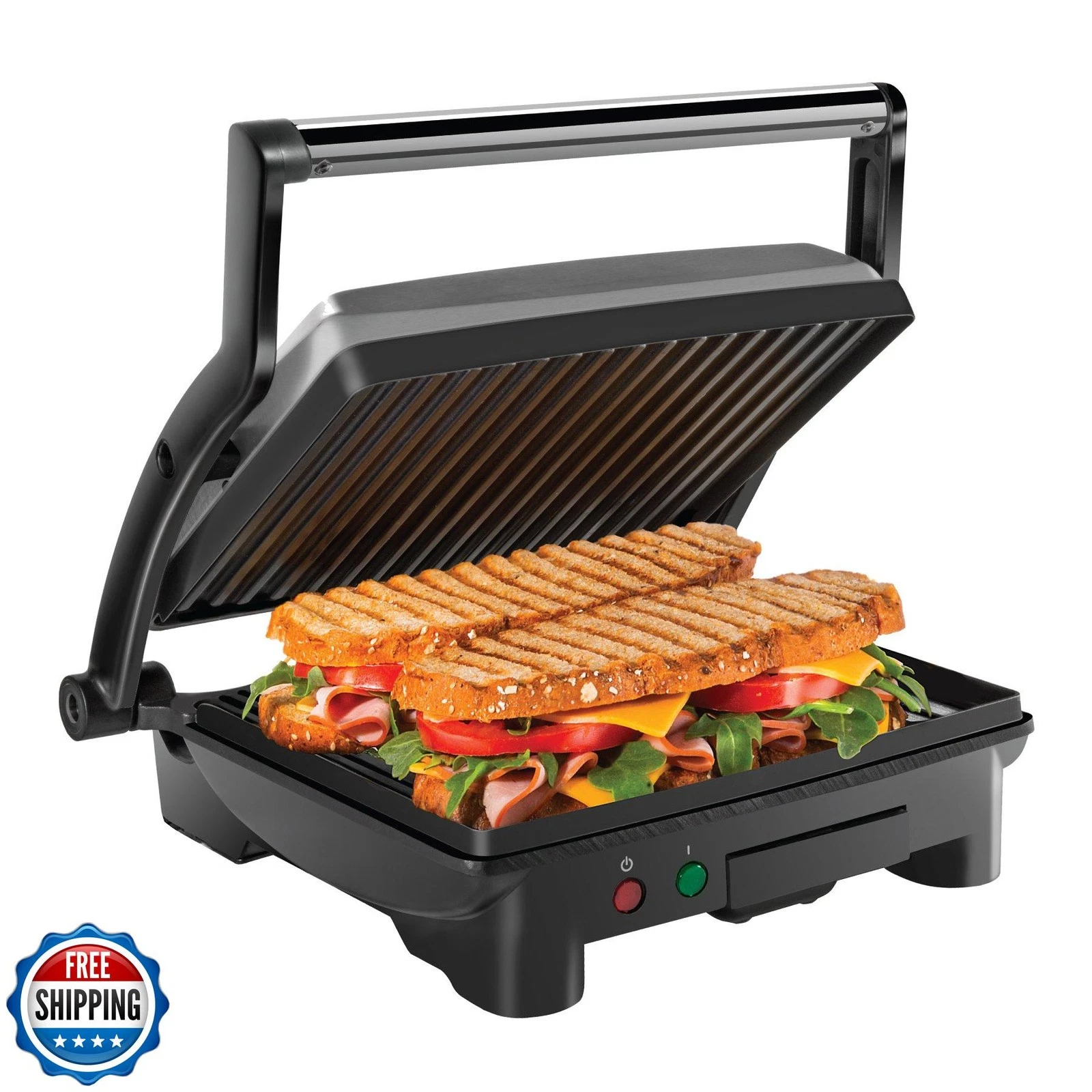 Chefman Panini Press Grill and Gourmet Sandwich Maker Non-Stick Coated Plates