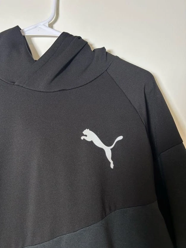 Мужская большая черная и серая легкая толстовка с капюшоном Puma Dry Cell - бывшая в употреблении - Изображение 2 из 4