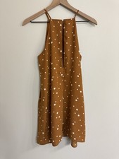 Forever 21 Polka Dot Sleeveless Halter Shift Dress Brown White Button Accent S