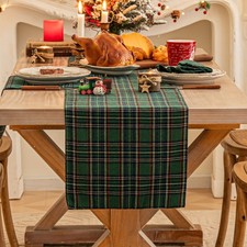 Green Blue Plaid Christmas Table Runner, Winter Holiday Table Runners 90 inch...