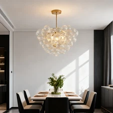 Gold 24'' Ceiling Chandelier 3 Light Ribbed Glass Pendant Island Fixture Kitchen