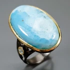Handmade 24 ct+ Natural Larimar Ring 925 Sterling Silver Size 8 /R475064
