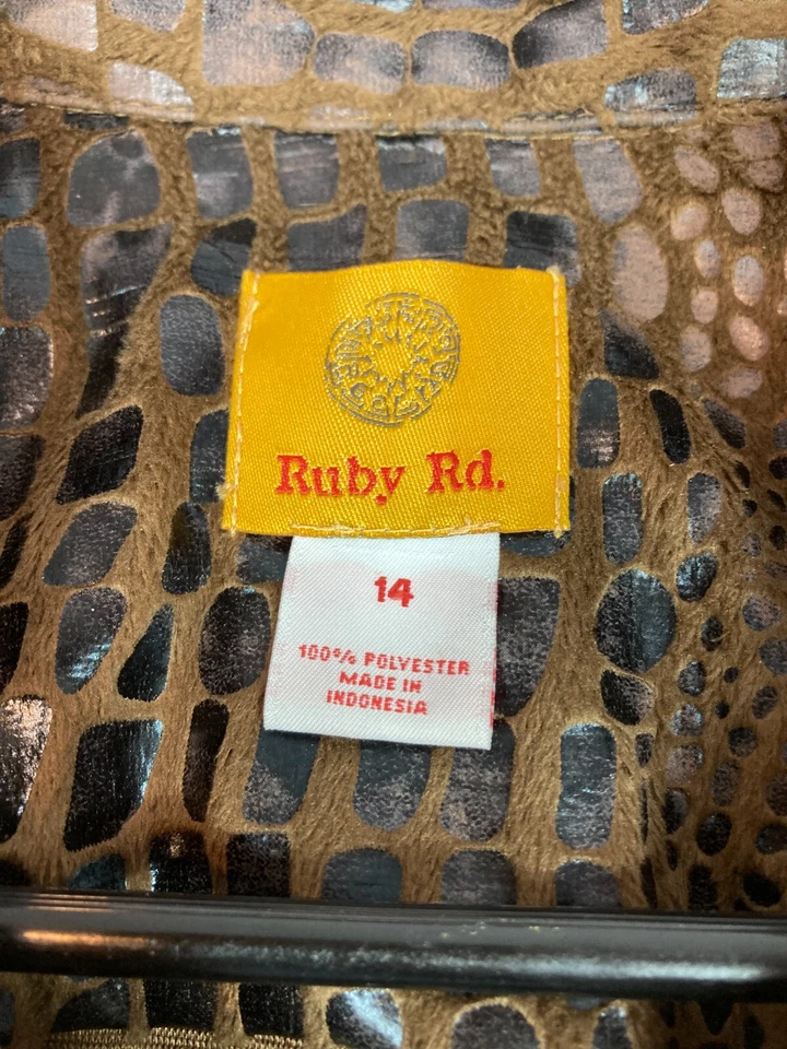 Ruby Rd. Woman Black and Brown Zip Front Jacket Lightweight 3/4 Sleeves Size 14 - Image 3 of 4