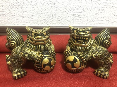 Shisa Okinawa Lion Figurine Dog Foo Guardian Set Pottery Gold H8cm Ornament