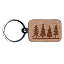 Group of Christmas Trees Engraved Wood Rectangle Keychain Tag Charm