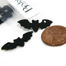 2 Matte Black 1 inch 25mm Winged Spooky Vampire Bat Halloween Charms with Hole
