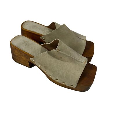 VICENZA taupe suede Leather Wooden Sandals Clogs size