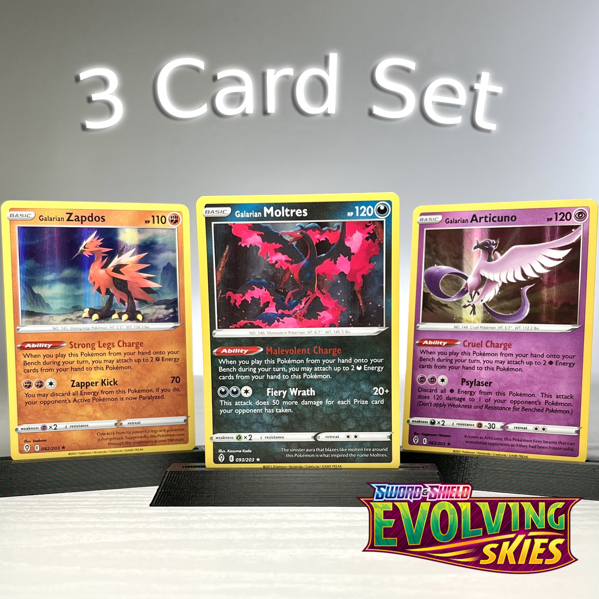 Galarian Articuno Zapdos Moltres - Evolving Skies - Legendary Card Set -  Rare 3 Card Lot