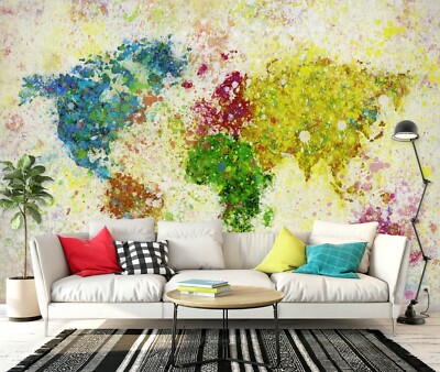 3D Watercolor A636 World Map Wallpaper Wall Mural Removable Self-adhesive Amy