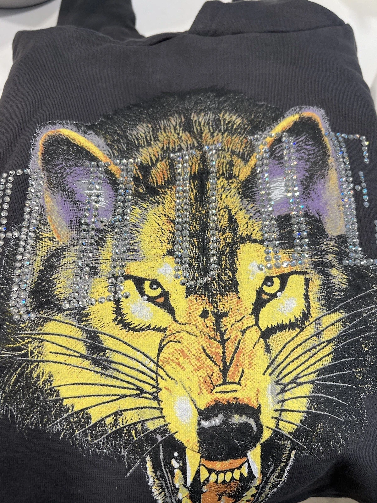 Felpa con cappuccio vintage Rhude Swarovski lupo Barneys taglia media esclusiva