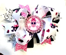Beautiful Pink Skeleton with faux diamonds Inspired Hair Bow for girls.