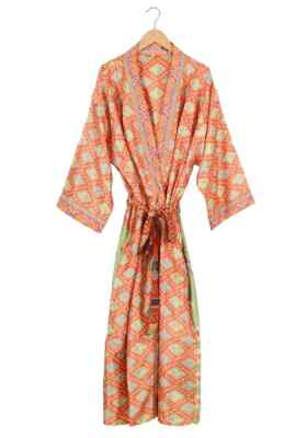 Sari Robe Sleepwear Robe Bathrobe Kimono Silk Indian Soft Nightdress Robe Grey