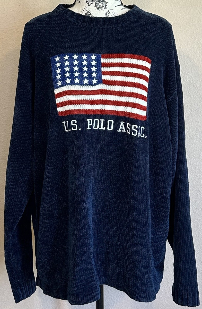 US Polo Assn Sweater Mens XL Navy Blue American Flag EUC Patriotic