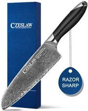 Chef's Knife, 7” Japanese Damascus Chefs Knife, Classic Light Kitchen Knif