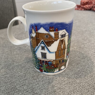 Dunoon Scottish Fine Stoneware Mug Christmas Town Folk Winter City Town Scene