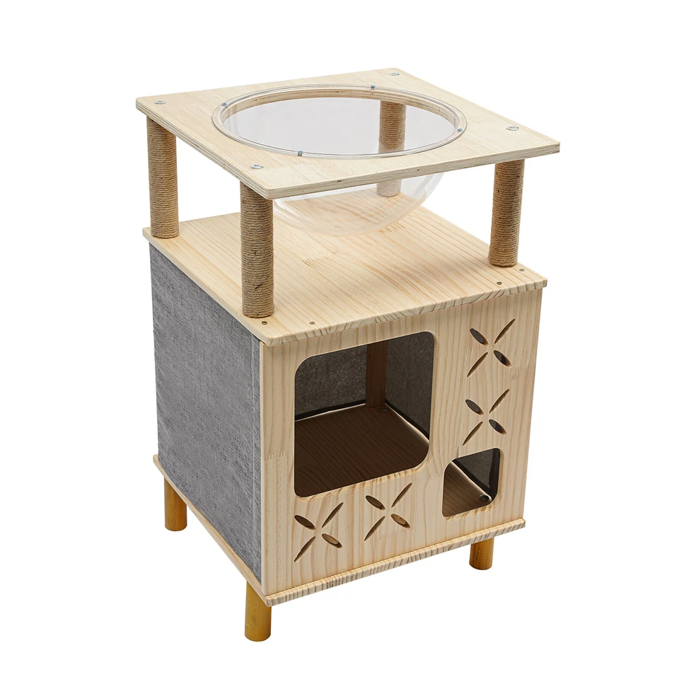 Cama cueva gato interior de 2 niveles multifuncional casa de juegos moderna torre gato árbol Foto 3 de 4