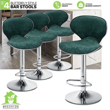 4 Pcs Velvet Adjustable Height Bar Stool Green Swivel Dinning Chair Curved Seat