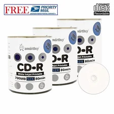 300 Pack Smartbuy CD-R 52X 700MB White Inkjet Printable Blank Recordable Discs