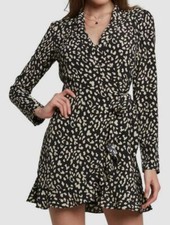  268 Bardot Women Black White Leopard Print Surplice V-Neck Wrap Mini Dress 4/XS