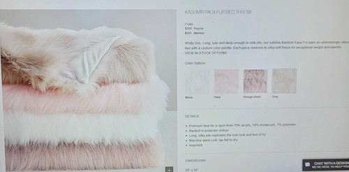 Restoration Hardware RH Kashmir Bed Throw Gray 68in x 86in Faux Fur NWOT - Picture 2 of 7