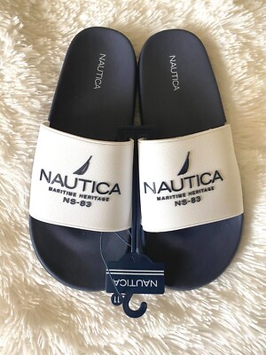 Nautica Men's Athletic Slide Sandals Comfort Porter Flat Navy Blue