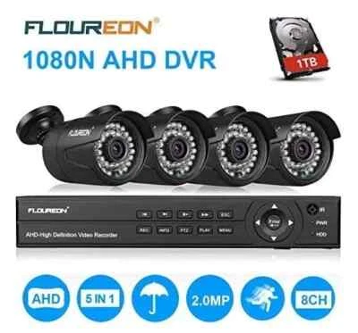 Floureon Security Camera NTSC System 4 AHD Cameras, 1080P, 8CH DVR, 1TB HDD