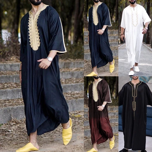 Mens Robe Muslim Clothing Saudi Arab Jubba Kaftan,Dishdash,Thobe,Long-Sleeve - Picture 24 of 36