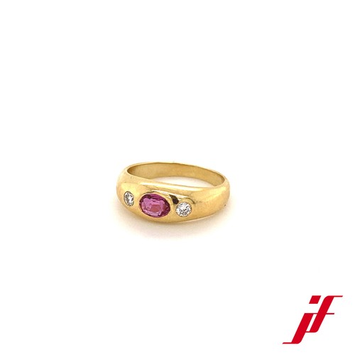 Bague En Or Jaune 14 Carats (585) - Sertie D'1 Saphir, 1 Rubis, 1 émeraude Et 12 Diamants (~0.12ct) - Taille 56