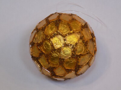 Yellow Golden Round Ball Reflecting Orb Ornament Christmas Tree Holiday Mosaic